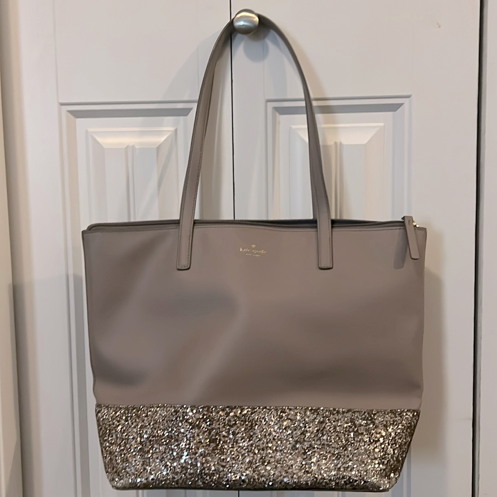 Gray With Glitter Bottom Tote Bag